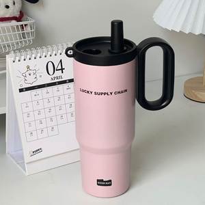 Gobelet de voyage isotherme 24oz 720ml avec poignée Macaron, couvercle, paille et base antidérapante, OEM ODM, couleur barbe à papa - Product Image 6