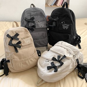 <b>Corduroy</b> Backpack For Women With Bow Knot Large Capacity Casual Shoulder <b>Bag</b> Everyday Use Solid Color 14 Inches Compatible - Product Image 1