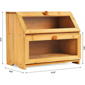 กล่องขนมปังไม้ไผ่สองชั้นพร้อมประตูกระจกสำหรับจัดเก็บในครัว - Product Image 4