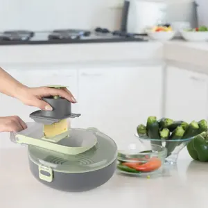 GLOWAY Nouveau Design Coupe-légumes 9-en-1 multifonctionnel Coupe-oignons et pommes de terre Coupe-légumes manuel avec panier d'égouttage