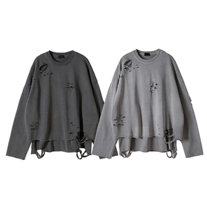 เสื้อยืดแขนยาวผู้ชาย KingSen สไตล์วินเทจ สองชั้น ผ้าดิบ ทรงหลวม คอวี ตัดเย็บแบบดิบ เป็นมิตรต่อสิ่งแวดล้อม ผ้าฝ้าย 100% - Product Image 5