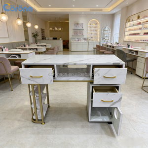 Muebles de Salón de Uñas de Estilo Moderno, Mesa de Manicura Blanca con Superficie de Mármol - Product Image 4