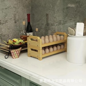 Bamboo Wood Egg Rack Multi Layer Stackable Fresh Keeping Kitchen Refrigerator <b>Storage</b> <b>Tray</b> Natural Color RYT8-14 - Product Image 4