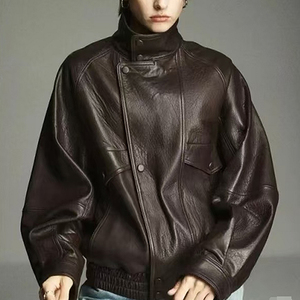 <span class=keywords><strong>Chaqueta</strong></span> de <span class=keywords><strong>Cuero</strong></span> Genuino para Mujer, Estilo <span class=keywords><strong>Bomber</strong></span>, de Piel de Oveja Real, Holgada, a la Moda, con Solapa, de Alta Calidad, 2025 - Product Image 1