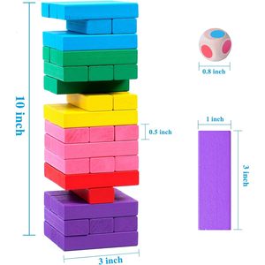 54pcs tháp sụt giảm xúc xắc đầy màu sắc giáo dục xếp chồng khối xây dựng màu gỗ xếp chồng trò chơi thiết lập cho trẻ em trai cô gái - Product Image 4