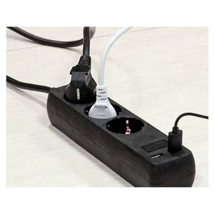 Black Power Strip 2 USB Ports 3 Schuko Sockets 10A 1.5m <b>Long</b> Cable 3x1.5mmq SKU-8776 15A Rated <b>Extension</b> <b>Cord</b> for Wi-Fi Network - Product Image 3