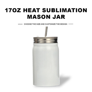 17oz Paslanmaz Çelik Süblimasyon <span class=keywords><strong>Mason</strong></span> Kavanoz Bardak Geniş Ağızlı Beyaz Paslanmaz Çelik Bardak Kavanoz Kapaklı ve Metal Pipetli - Product Image 2