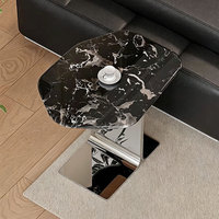 Table basse moderne et durable en marbre naturel de luxe avec base en acier inoxydable en forme de C, pour canapé cantilever, salon