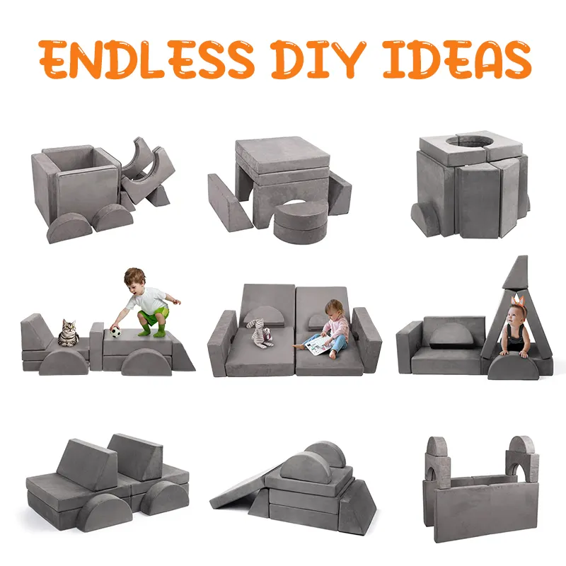 Custom-Made Modular Kids Play Couch Set Convertible Sofa to Lounger Kids Soft Furniture for Living Room