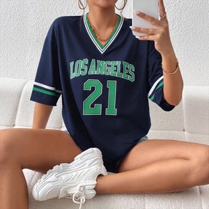 Los Angeles Women's V Neck Jersey 21 Short Sleeve Breathable Loose Fit Sportswear White <b>Polyester</b> <b>T</b> <b>Shirt</b> - Product Image 2