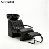 Fauteuil de lavage de luxe en céramique pour salon de coiffure et barbier, avec bac de lavage et unité de lavage arrière