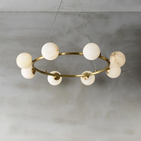 Personnalisé Moderne Naturel Espagnol Albâtre Marbre Pierre Globes Abat-Jour Pendentif Rond Lampe Villa Salon Restaurant Lustre