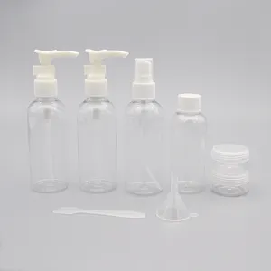 Travel Bottles Set Pack Custom 6 Pack Portable Plastic Pet Cosmetic Cream Jar Lotion Spray Travel Bottle Set With Bag
