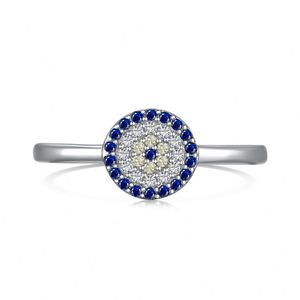 Bague Dylam élégante en argent sterling 925 avec œil rond saphir bleu et diamant, ornée de zircone cubique 5A et d'émail - Product Image 1