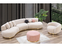 Luxus gebogenes Schnitts ofa 3 Stück Edelstahl Modular Sofa Velvet Lounge Couch für Hotel Home
