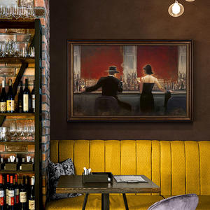 Peinture à l'huile décorative rétro nostalgique sur le thème de la musique, des bars, de la culture du vin, des cocktails, des spiritueux étrangers, du whisky et des cigares, encadrée et à suspendre - Product Image 4