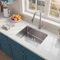 Évier de cuisine encastré simple en acier inoxydable 304 fait main, épaisseur 16 gauge, surface brossée moderne, garantie 5 ans, sans robinet