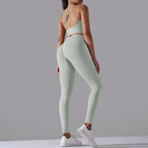 Seamless Sports Shorts Butt Lifting Legging Cross Back Bra Activewear Gym Outfit Workout 3 Piece Yoga Sets Fitness For Women