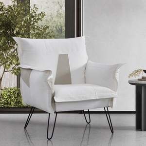 Chaise d'appoint moderne du milieu du siècle, chaise de lecture longue rembourrée en lin doux avec pieds en métal chaise de salon confortable pour chambre à coucher - Product Image 4