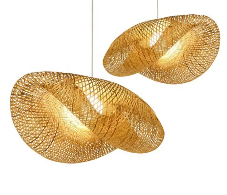 Different size asia design E27 hanging light interior wicker bamboo rattan pendant light for kitchen