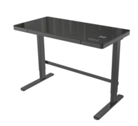 Bureau assis-debout réglable en hauteur avec plateau en verre trempé, moteur unique, charge rapide et tiroir