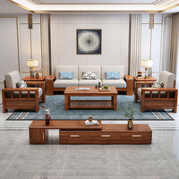 Ensemble de canapés en bois massif noyer soyeux doré, mobilier compact pour salon, idéal petit appartement, utilisation toutes saisons, canapé d'angle avec méridienne