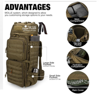 Sac à dos tactique imperméable pour la randonnée, sac de voyage extérieur avec housse de pluie, sangle réglable, vert olive