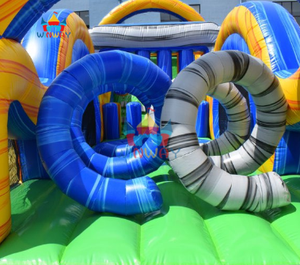 เครื่องเล่นเป่าลมกลางแจ้งขนาดใหญ่ รูปทรงหินอ่อน สีสันสดใส พร้อมสไลเดอร์และสระน้ำ - Product Image 4