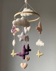 Móviles de bebé de cuna interactiva Bohemia con mariposas de peluche nubes <span class=keywords><strong>para</strong></span> bebé niña vivero hecho a mano fieltro Luna estrella bebé móviles - Product Image 3