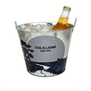 Cubo de Hielo de Metal Galvanizado con Diseño Personalizado de Playa, con Dos Asas, para Enfriar Cerveza, Ideal para Bares y Promociones Navideñas - Product Image 3