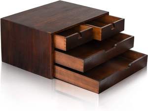 Boîte de <span class=keywords><strong>rangement</strong></span> de bureau en bois, boîte à maquillage de style tiroir pour bureau, armoire de <span class=keywords><strong>rangement</strong></span> de bureau marron foncé avec 4 tiroirs - Product Image 6