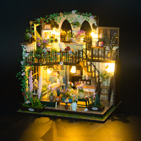 Ensembles d'assemblage de modèles architecturaux 3D pour petite maison de poupée à deux étages, villa de jardin, bricolage fait à la main