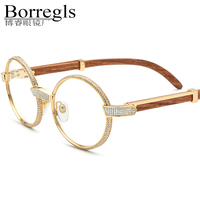 Gafas de Madera Borregls para Hombre, Diseño de Marca, 720 Diamantes, Monturas Redondas para Gafas, Gafas Ópticas de Lujo para Mujer 17550179