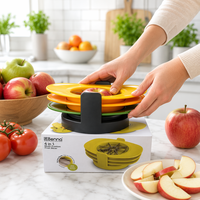 4-in-1 stapelbare multifunctionele fruitsnijderset met roestvrijstalen mes en ABS-basis, tomaten- en appelsnijder, keukenhulpje