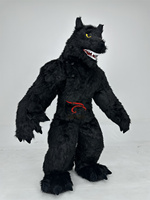 Costume de Mascotte Loup Noir à Poils Longs pour Événements, Location, Spectacles Adultes, Taille Géante 2.2m 2.6m, Combinaison Gonflable Loup
