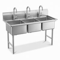 Évier de cuisine professionnel en acier inoxydable robuste à 3 bacs pour la transformation alimentaire – Meilleures ventes