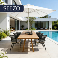 Ensemble de chaises de salle à manger de patio moderne, ensemble de table et de chaises de grande taille pour l'extérieur, ensemble de table de salle à manger en teck abordable, résistant aux intempéries, pour le jardin