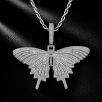 Ensemble de bijoux lourd et brillant avec pendentif papillon entièrement serti de zircone cubique, breloque animale style Hip Hop, accessoire de cou pour rappeurs, pour hommes et femmes