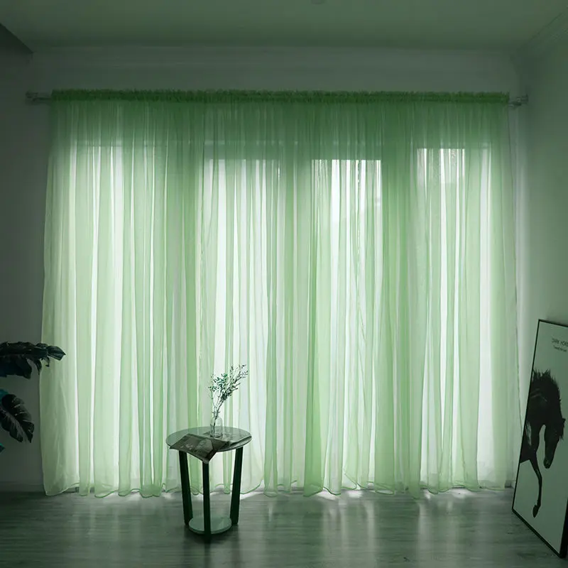 2022 New Products 15 Colors Window Decoration Transparent Voile Green Sheer Curtains