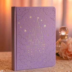 Purple Debossed Castle and Stars Fantasy Journal Silver Foil Stamping PU Leather A5 <b>Notebook</b> with Rounded Corners for Gift - Product Image 2