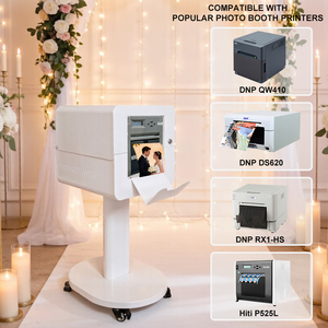 Support et housse pour imprimante de photomaton compatibles avec les imprimantes <span class=keywords><strong>DNP</strong></span> RX1HS/<span class=keywords><strong>DNP</strong></span> DS620A/<span class=keywords><strong>DNP</strong></span> <span class=keywords><strong>QW410</strong></span>/Hiti P525L, blanc et noir avec roulettes - Product Image 1