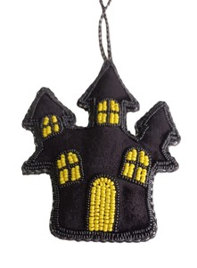 Casa embrujada hecha a mano con cuentas, decoración de Halloween, adorno colgante de casa embrujada de fieltro con cuentas, fabricante y proveedor. - Product Image 2