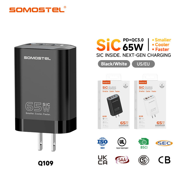 Somostel Factory New 65W SIC USB PD Type-C Fast Charger for Laptop & Mobile Phone with Type C Fast Cable for 17-11 Pro Max