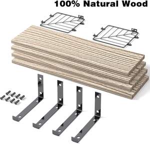 رفوف ذات جودة عالية للمطبخ 3+1 رفوف خشبية للمطبخ معلقة بجدار وإطار حديدي - Product Image 3