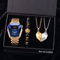 Coffret bijoux montre 4 pièces tendance, montre quartz homme style moto grand cadran, idée cadeau