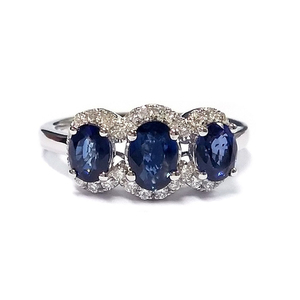 Anillo Elegante de la Serie Shiny Love, Oro Blanco Sólido de 18k, Diamantes Reales, Zafiro Azul, Diseño Ovalado en Racimo, para Mujer, Boda - Product Image 1