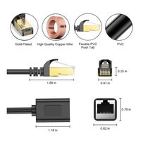 Câble Réseau Ethernet Blindé CAT6 RJ45 Mâle-Femelle 8P8C UTP FTP SFTP avec Gaine PVC et Connecteur Plaquage Or pour Montage sur Panneau