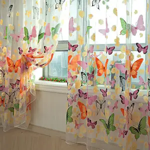 Hot Sale Ready Made Kitchen Bedroom Home Living Room Curtain Window Butterfly Sheer Curtain