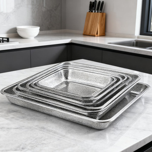 Ensemble de plateaux perforés en acier inoxydable Xiteli 27-27,9 cm, plateau de drainage pour friteuse commerciale, filtre à pores fins - Product Image 2