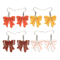 Boucles d'oreilles pendantes sportives à nœud papillon tendance, imprimées d'un seul côté, pour femmes et filles (baseball, basketball, football, rugby)